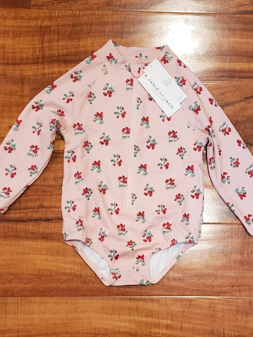 Janie and Jack NWT 18-24 months pink strawberry rashguard one-piece swimsuit - Picture 1 of 6